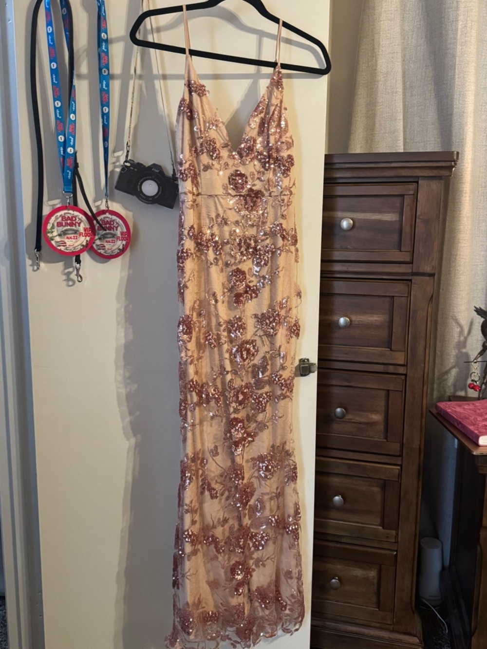 Rose gold Sequin Embellished Blush Slip Gown